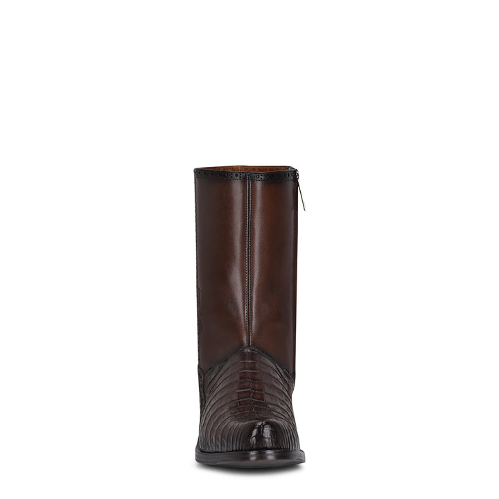 Brown Caiman Zipper Round Toe
