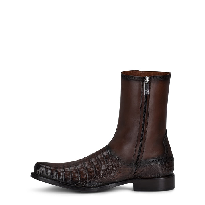 Brown Caiman Zipper Round Toe