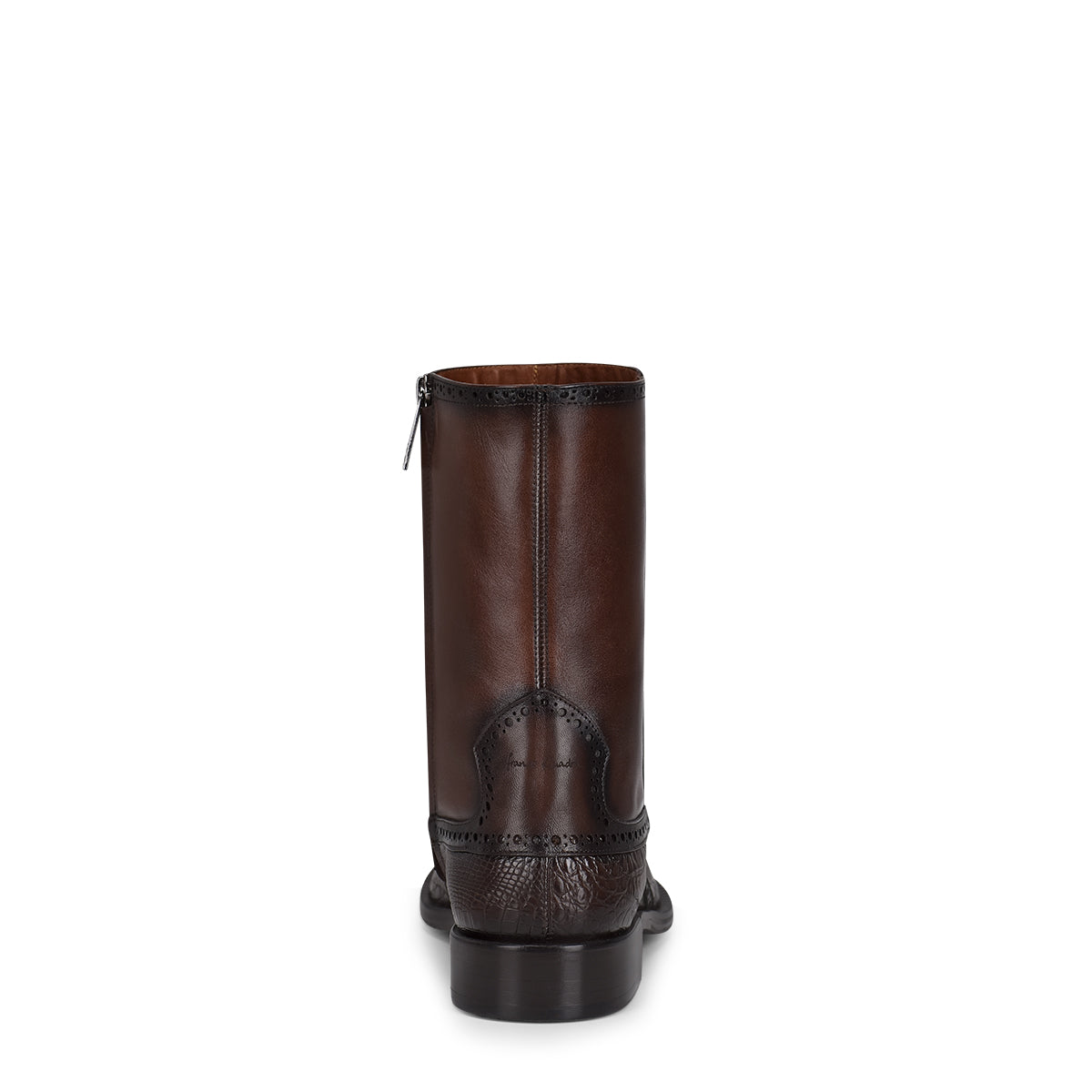 Brown Caiman Zipper Round Toe