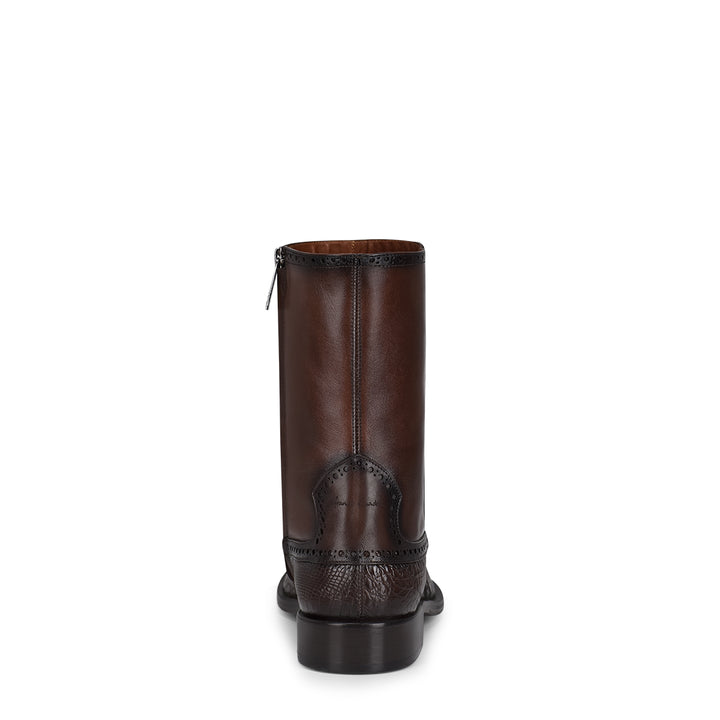 Brown Caiman Zipper Round Toe