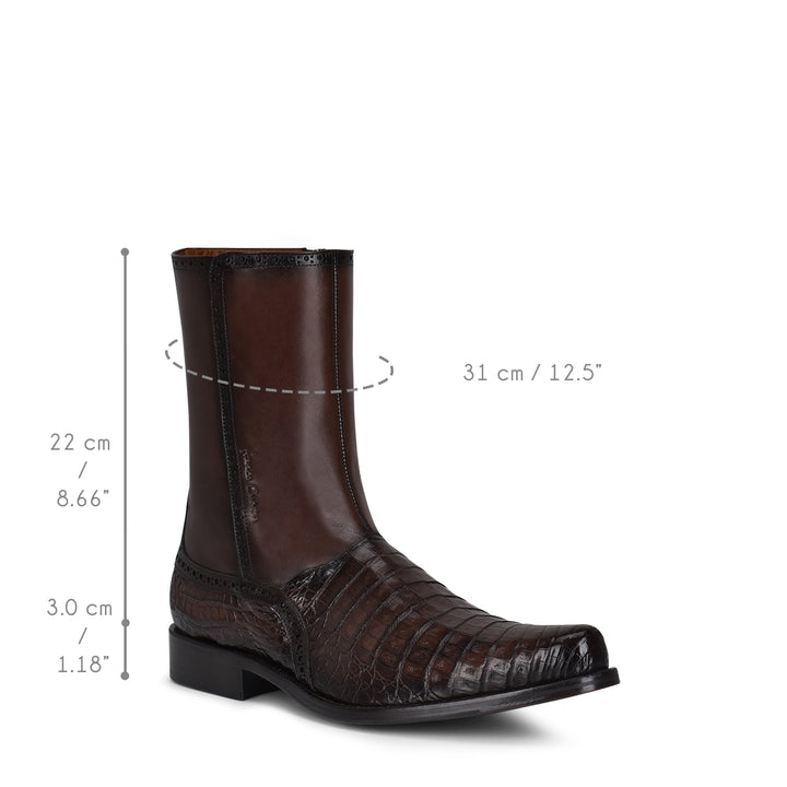 Brown Caiman Zipper Round Toe