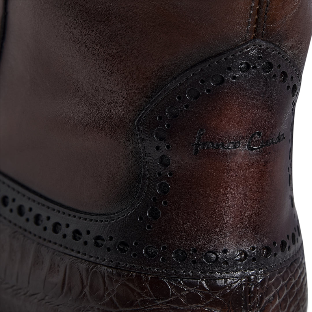 Brown Caiman Zipper Round Toe
