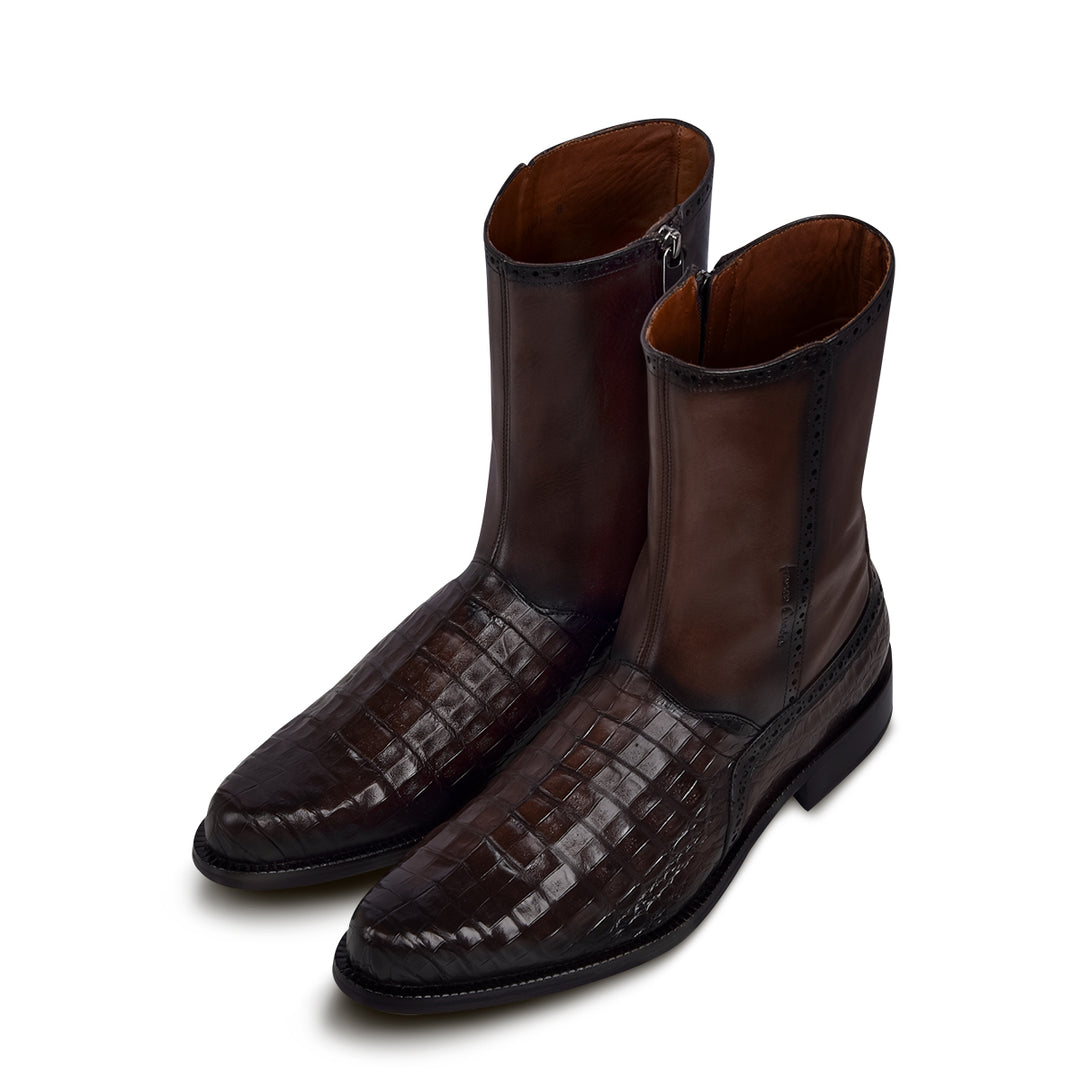 Brown Caiman Zipper Round Toe