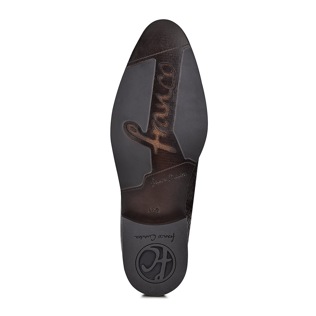 Brown Caiman Zipper Round Toe