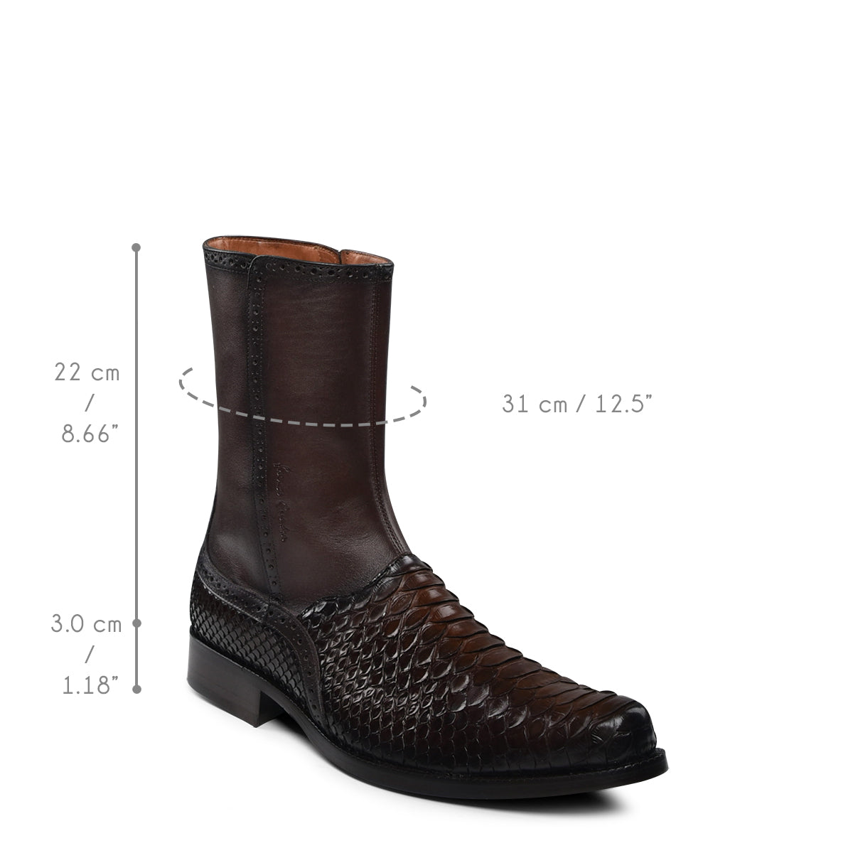 BROWN MALAYPYTHON R ZIPPER ROUND TOE