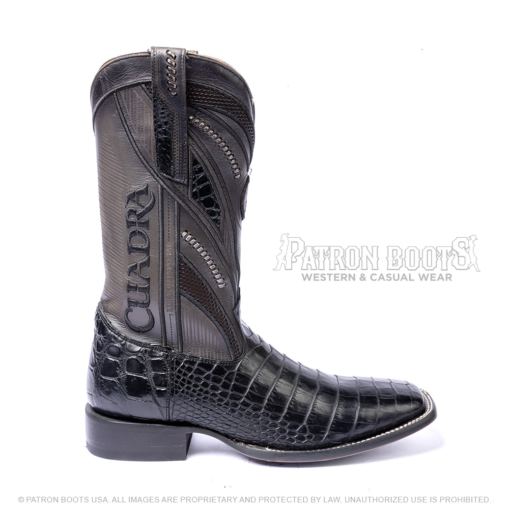 Imperio Cuadra Black Alligator Laser & Embroidery With Belt CU923