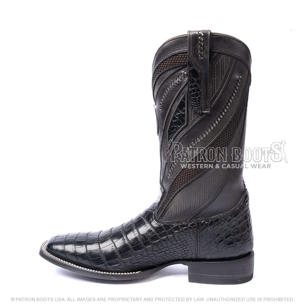Imperio Cuadra Black Alligator Laser & Embroidery With Belt CU923