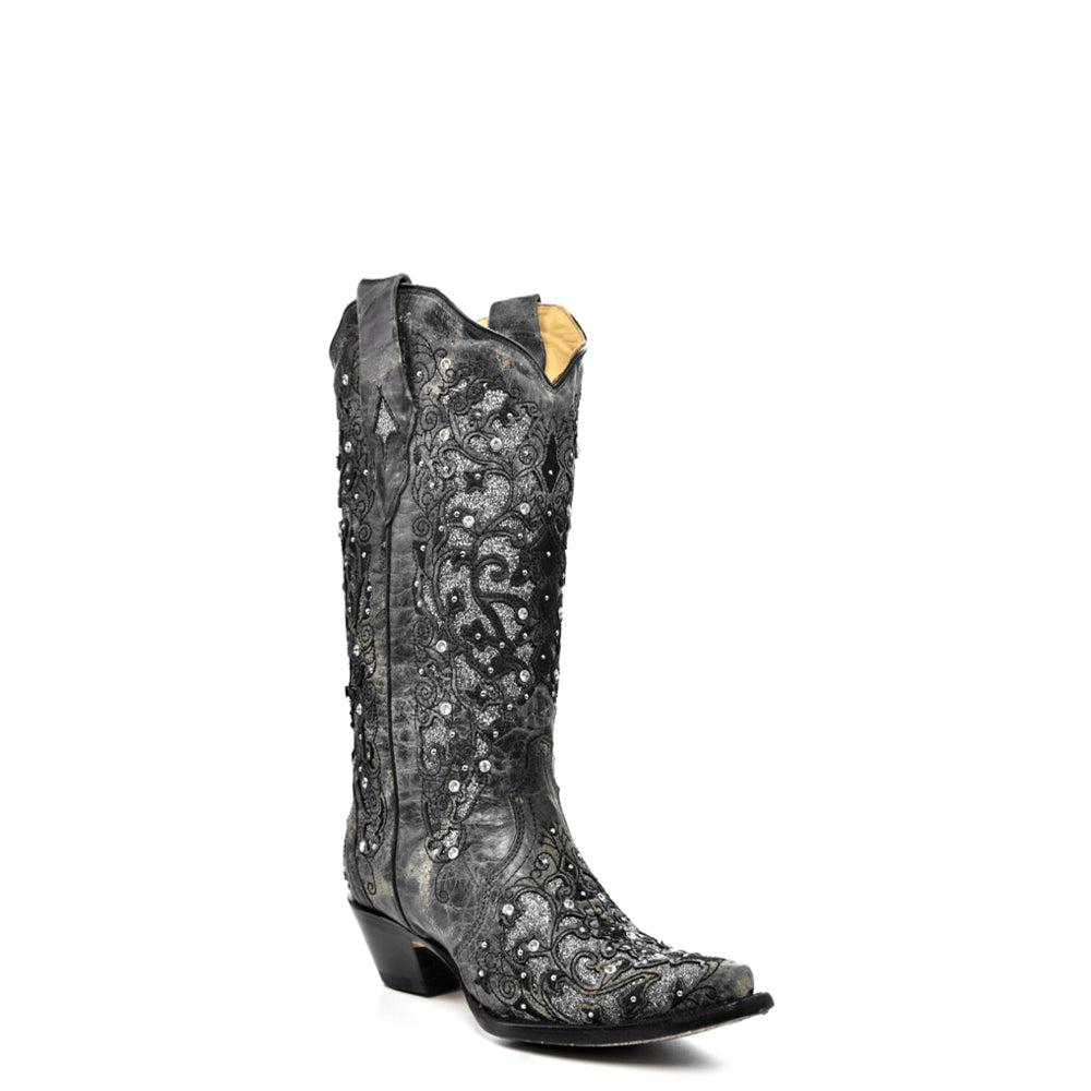 Gray Inlay and Flowered Embroidery