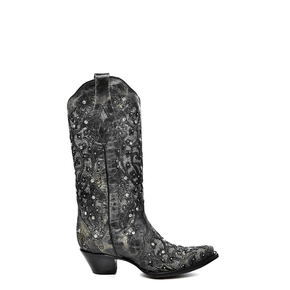 Gray Inlay and Flowered Embroidery