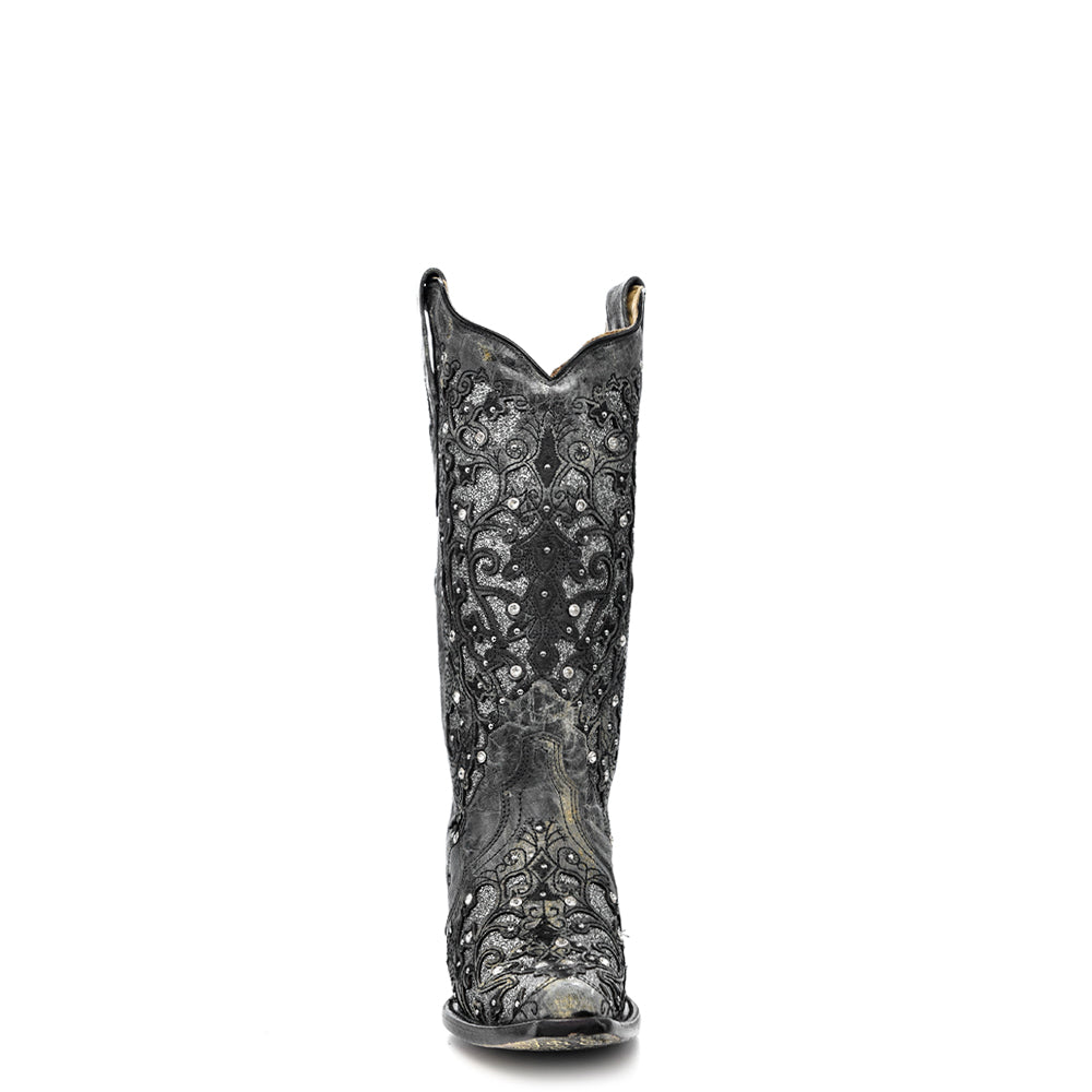 Gray Inlay and Flowered Embroidery