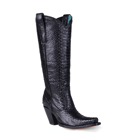 Black Python Tall Knee Snip Toe