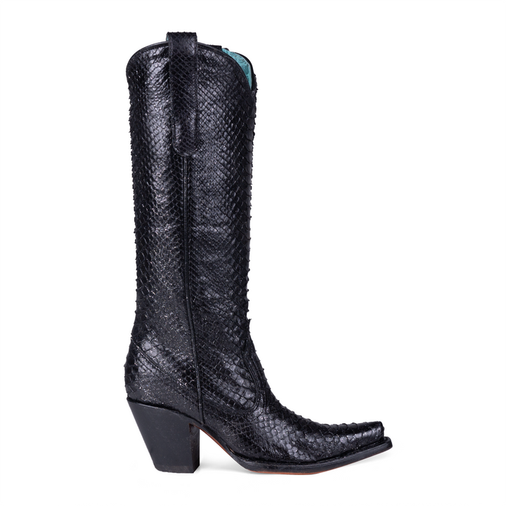 Black Python Tall Knee Snip Toe