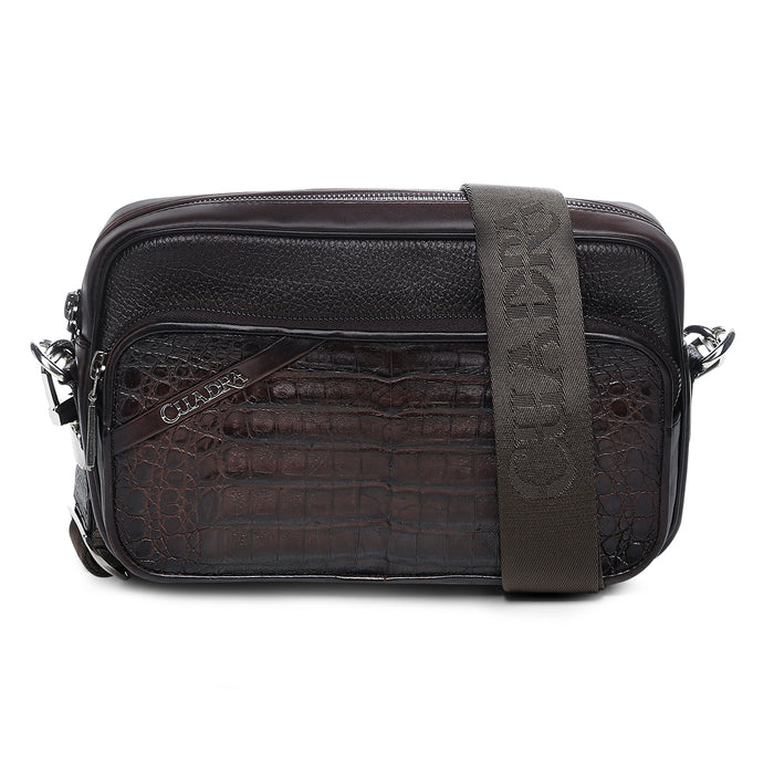 Cuadra Chocolate Caiman Zipper Bag DU755