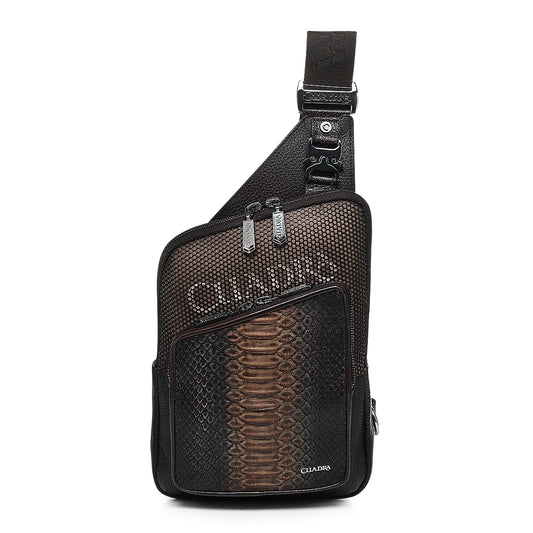 BROWN PYTHON ZIPPER & STUDS BAG