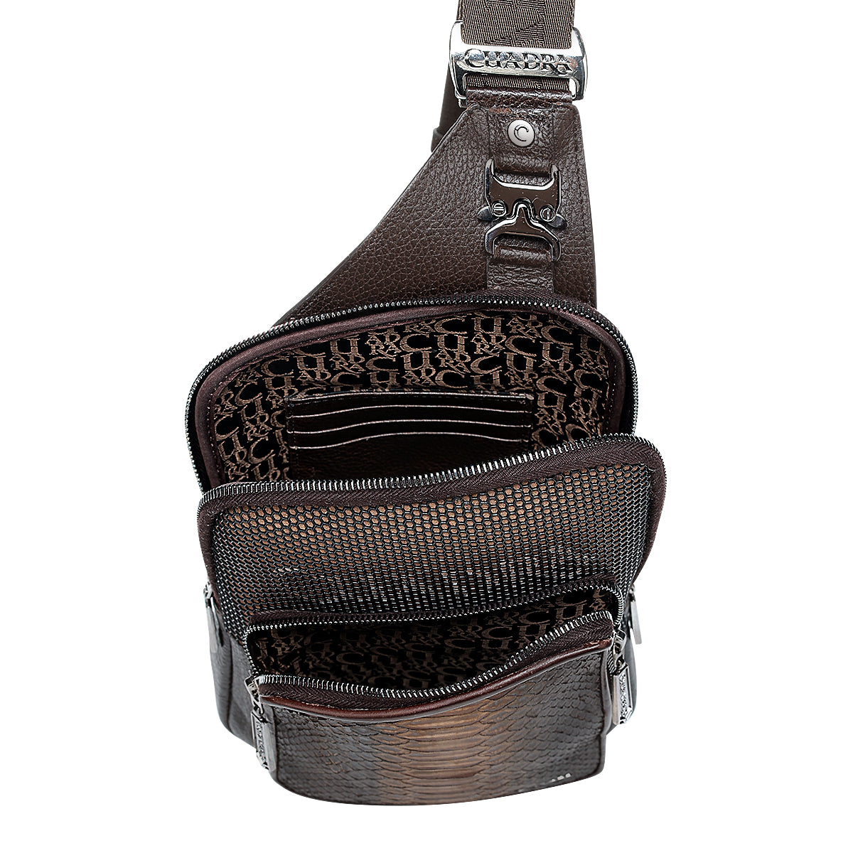 BROWN PYTHON ZIPPER & STUDS BAG