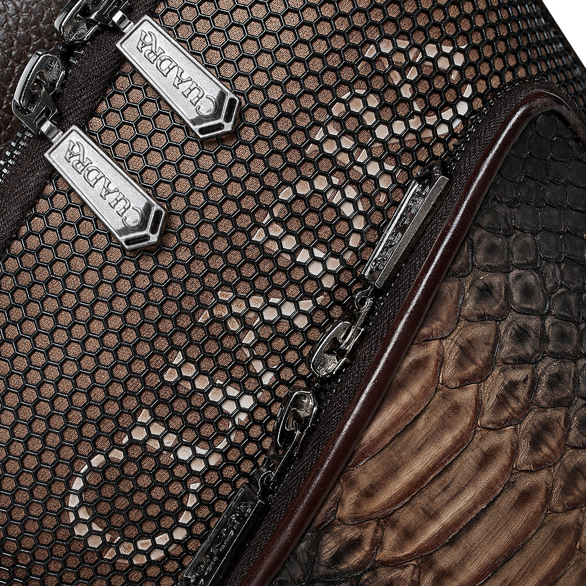 BROWN PYTHON ZIPPER & STUDS BAG