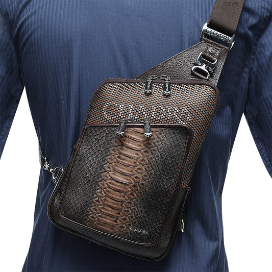 BROWN PYTHON ZIPPER & STUDS BAG