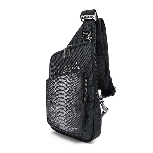 BLACK PYTHON ZIPPER & STUDS BAG