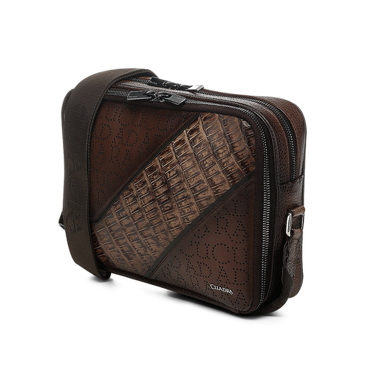 Cuadra Brown Caiman Zipper Bag DU809