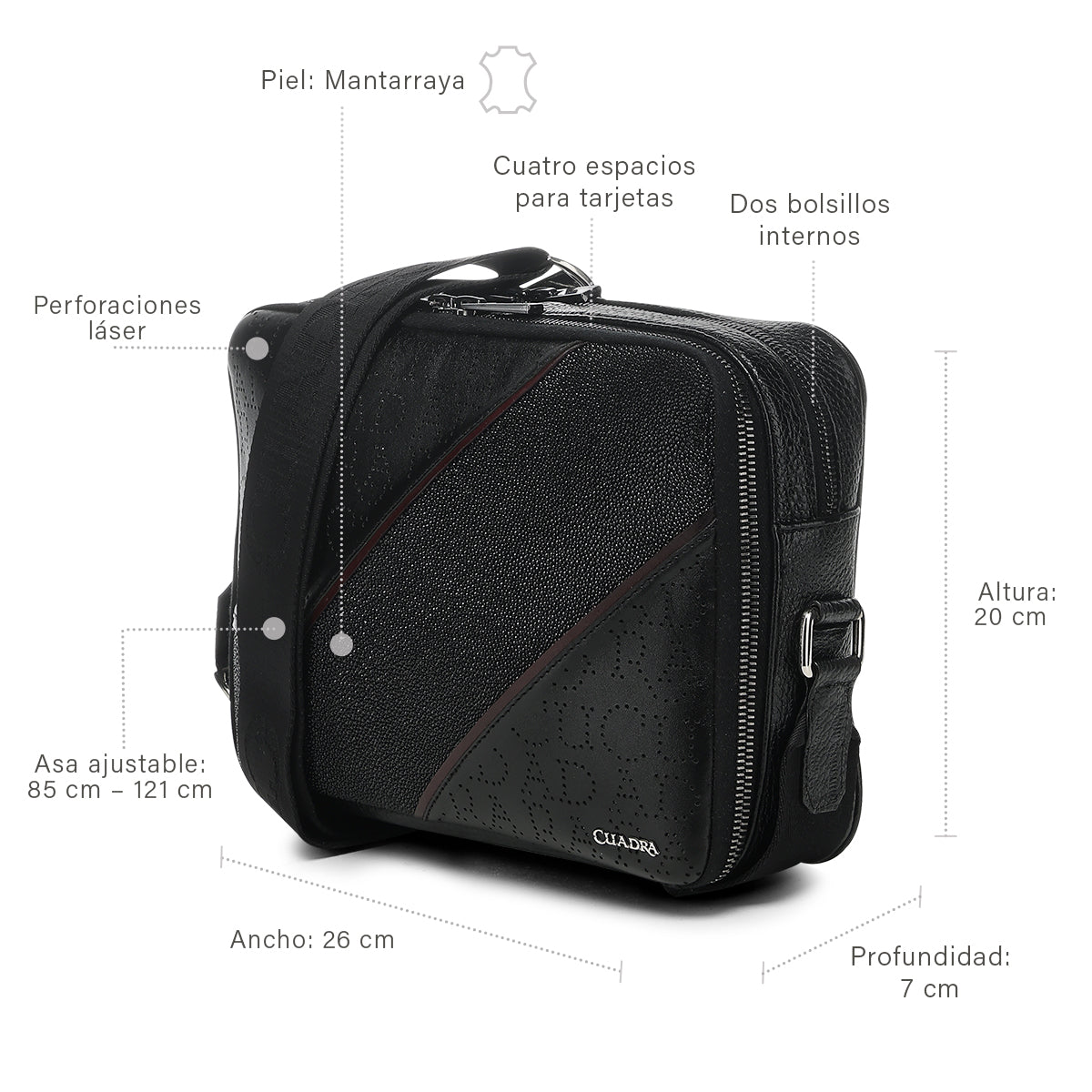 Cuadra Black Stingray Zipper Bag  DU810