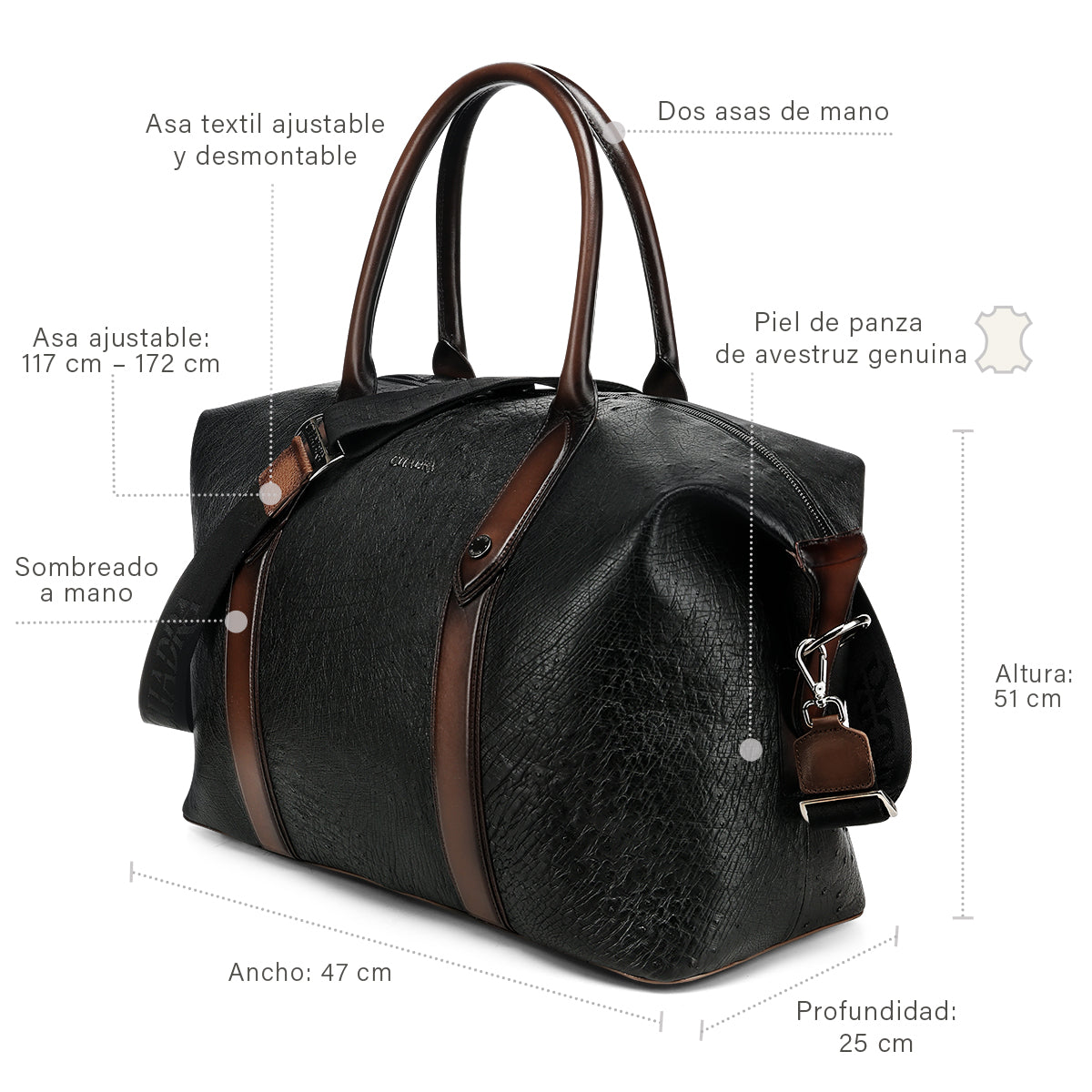 CUADRA Mn Black Ostrich Zipper Leather DU812
