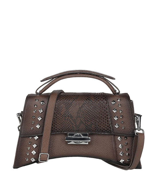 Brown Python Top Handle Handbag