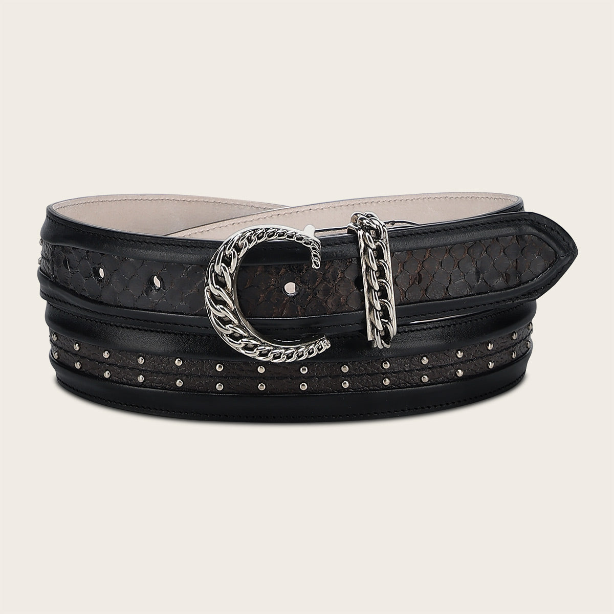 Cuadra Python Black Studs Belt BC443