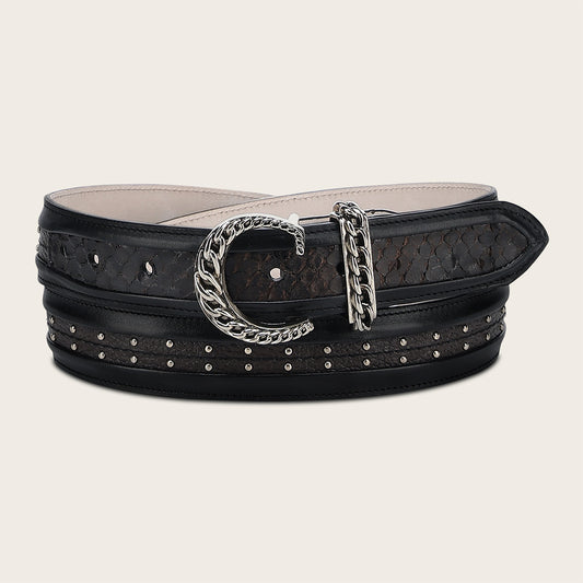Cuadra Python Black Studs Belt BC443