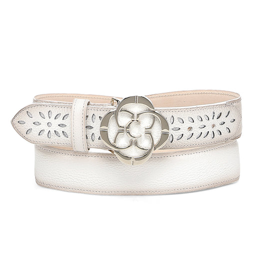 Cuadra White Cowhide Laser Belt BC470