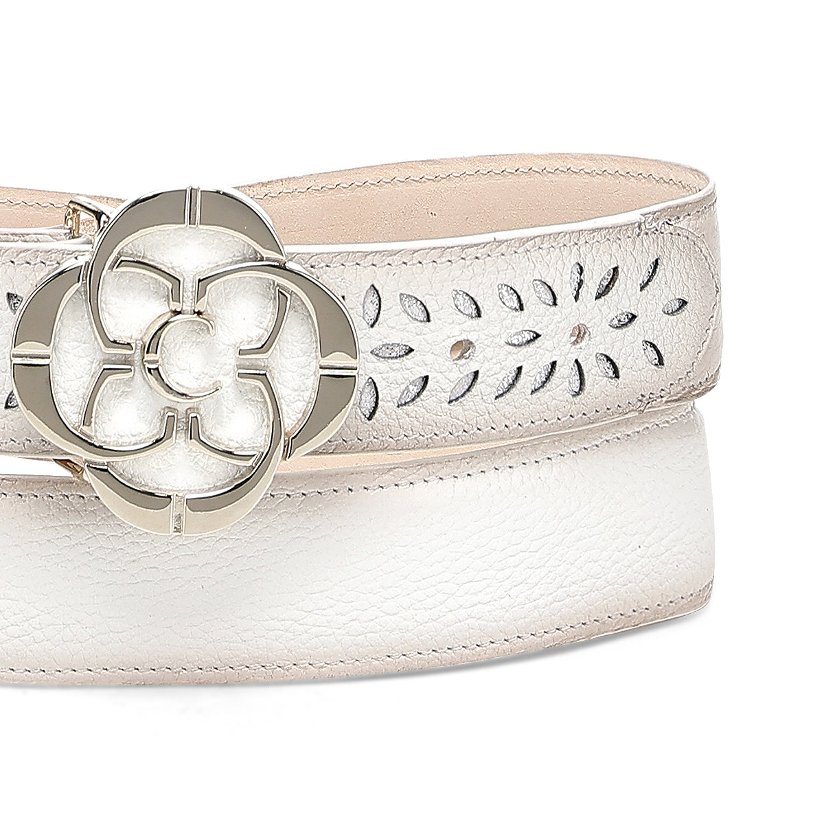 Cuadra White Cowhide Laser Belt BC470