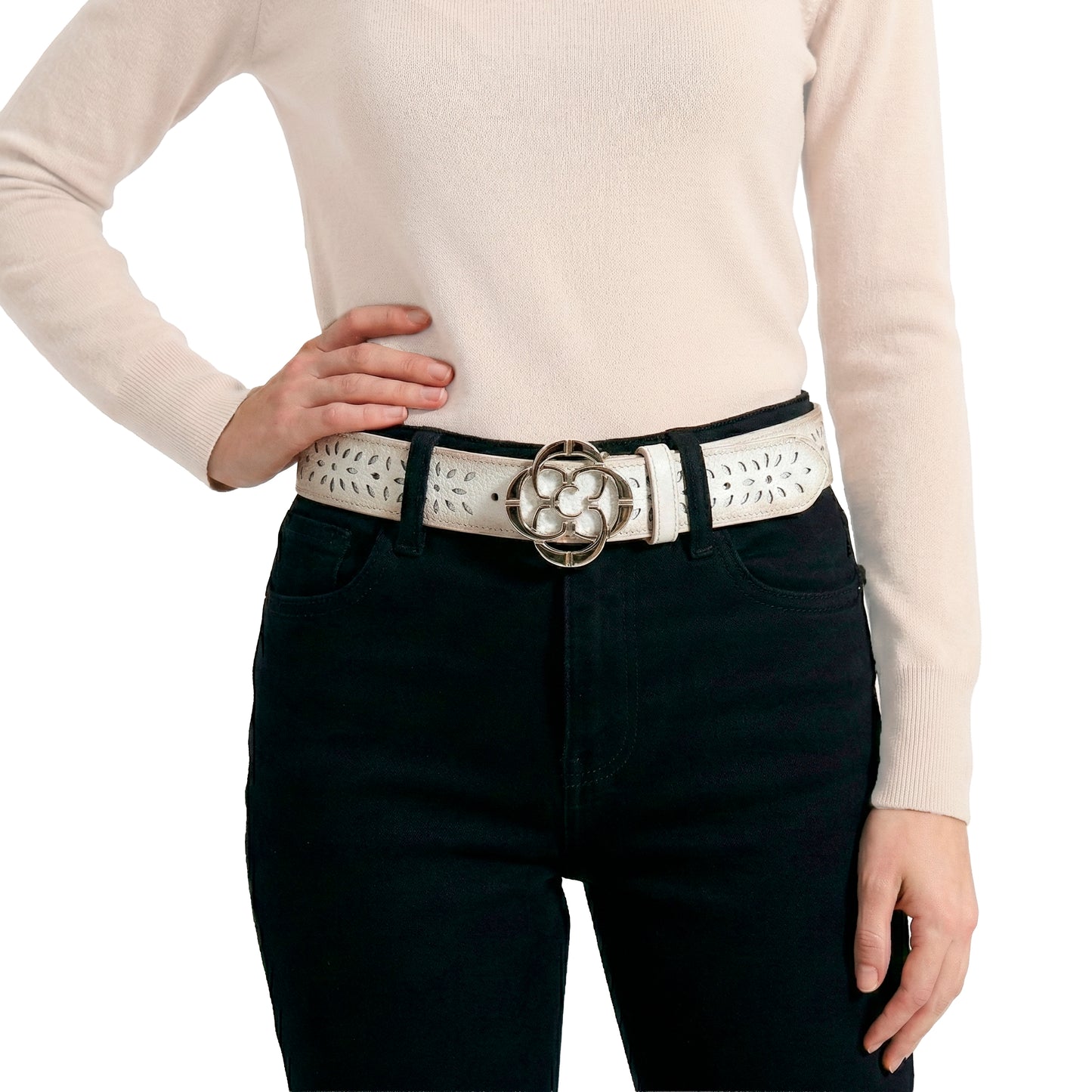 Cuadra White Cowhide Laser Belt BC470