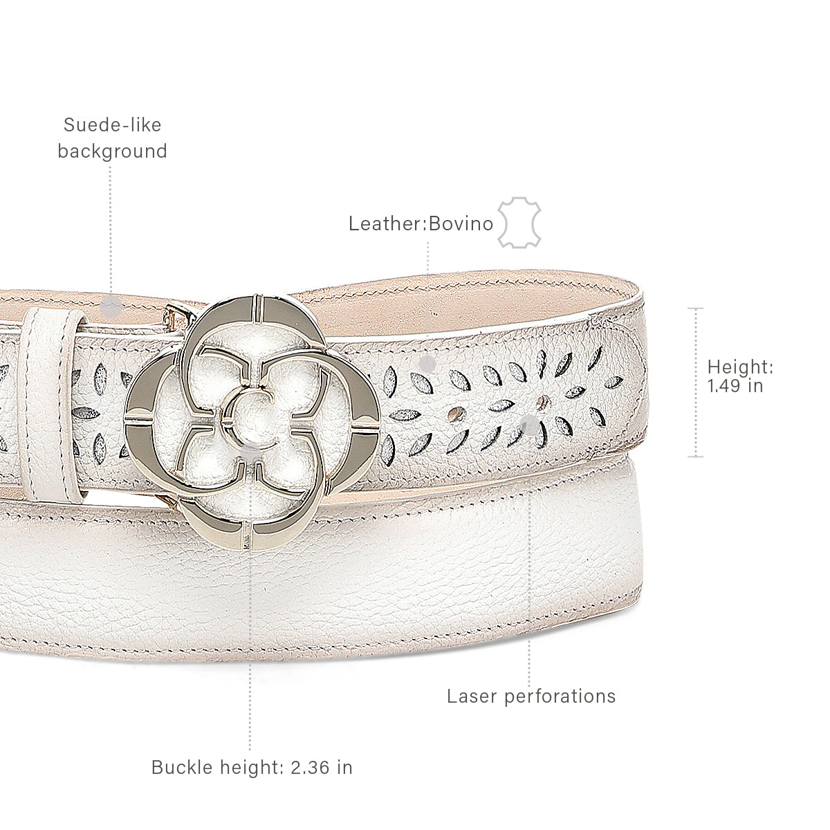 Cuadra White Cowhide Laser Belt BC470