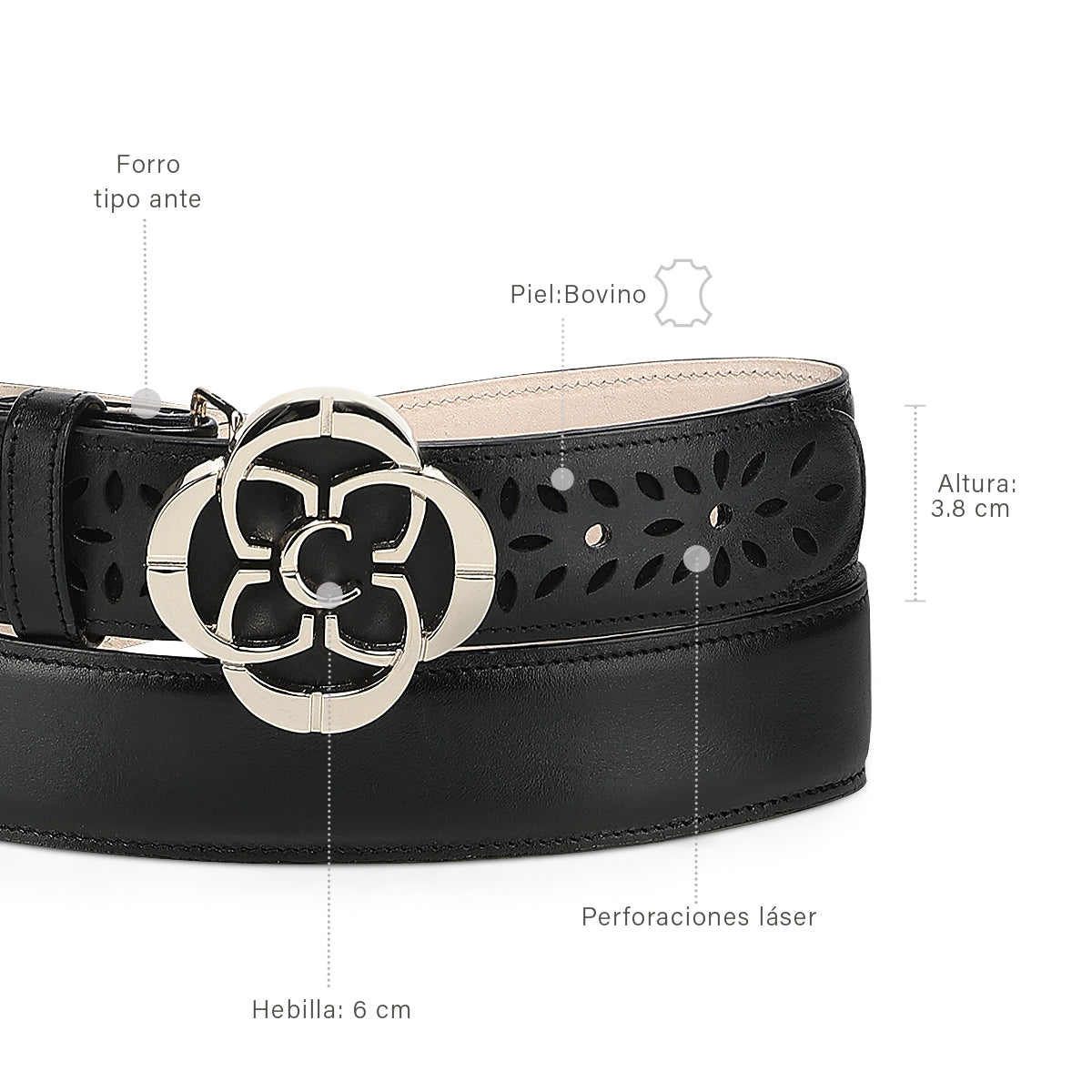 Cuadra Black Cowhide Laser Belt BC469