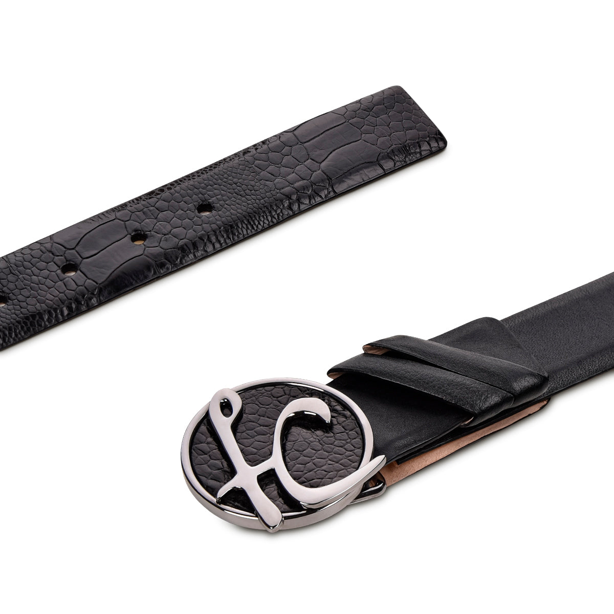 Cuadra Black Ostrich Leg Belt BC276