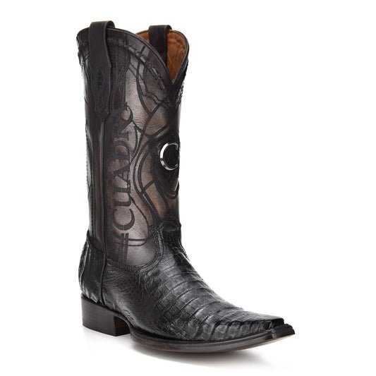 Plunge Black Caiman Laser & Embroidery Narrow Square Toe