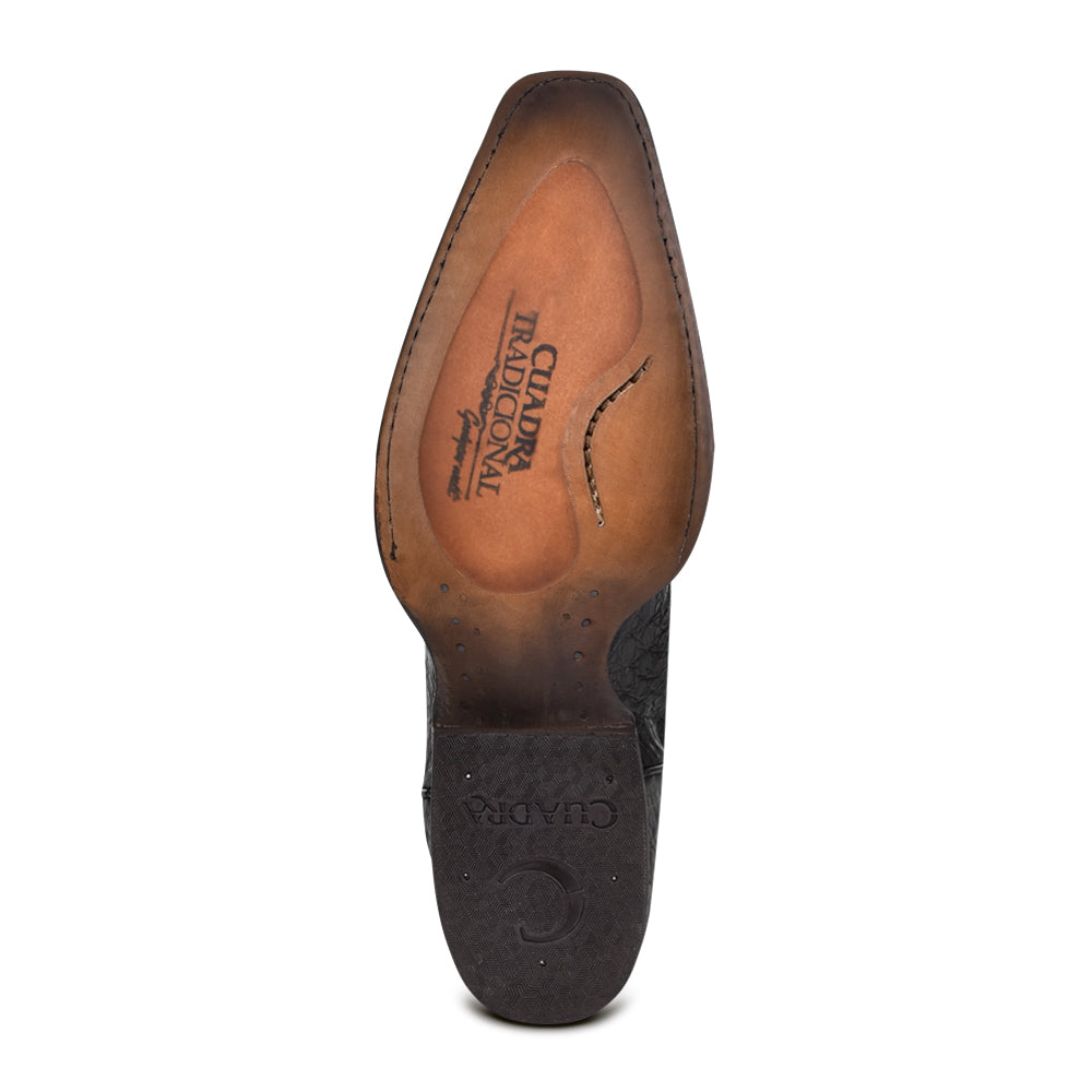 Plunge Black Caiman Laser & Embroidery Narrow Square Toe