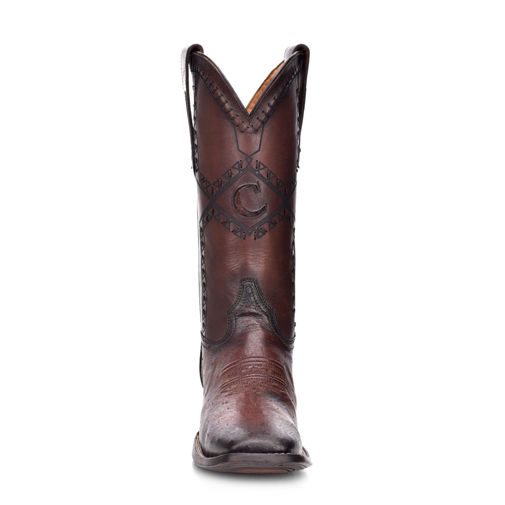 Flame Chocoate Ostrich Laser & Woven Square Toe