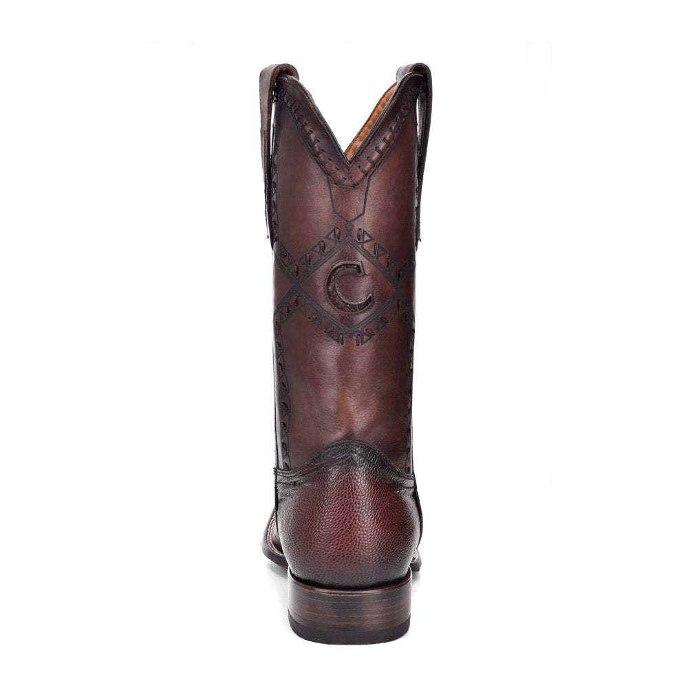 Flame Chocoate Ostrich Laser & Woven Square Toe