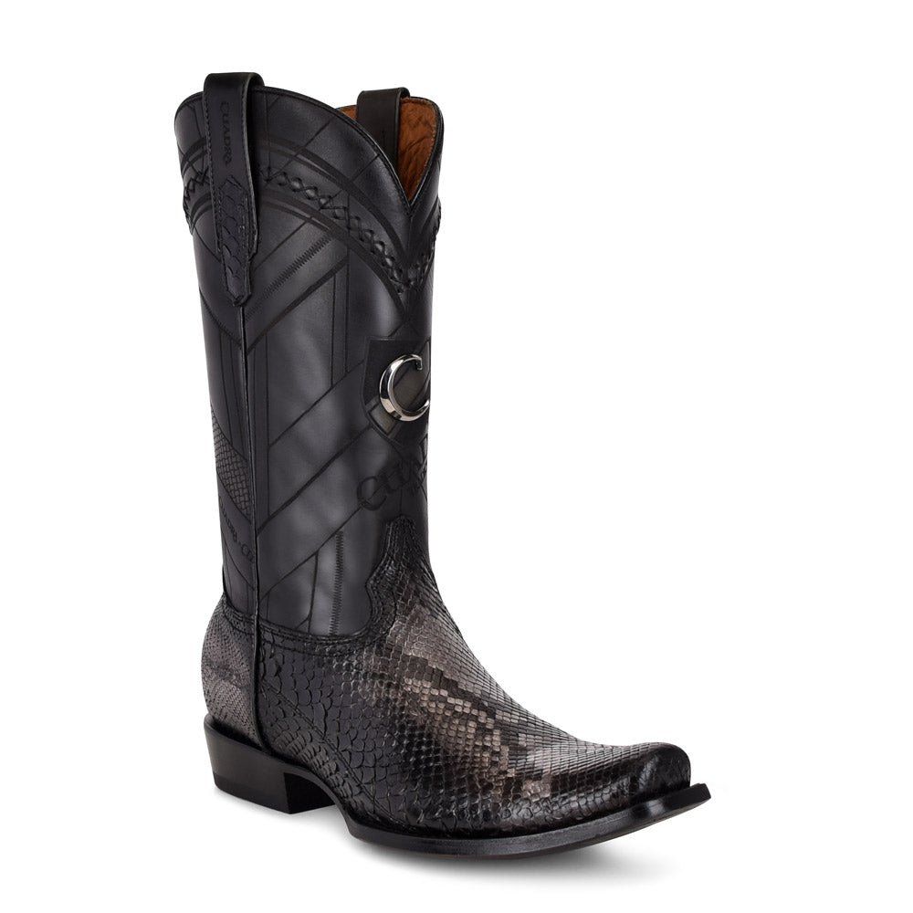 Cuadra Black Python Laser Embroidery Square Toe CU553