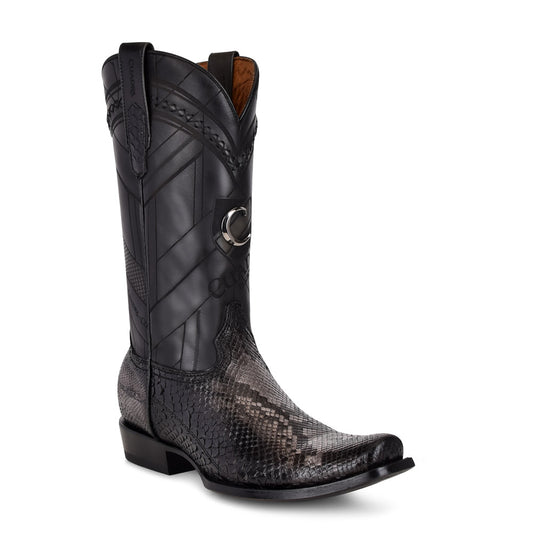Cuadra Black Python Laser Embroidery Square Toe CU553