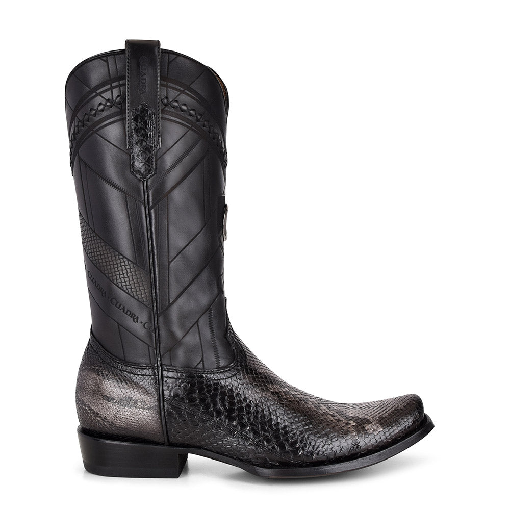 Cuadra Black Python Laser Embroidery Square Toe CU553