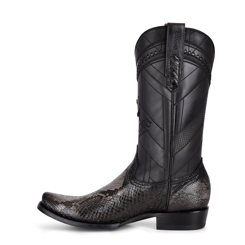 Cuadra Black Python Laser Embroidery Square Toe CU553