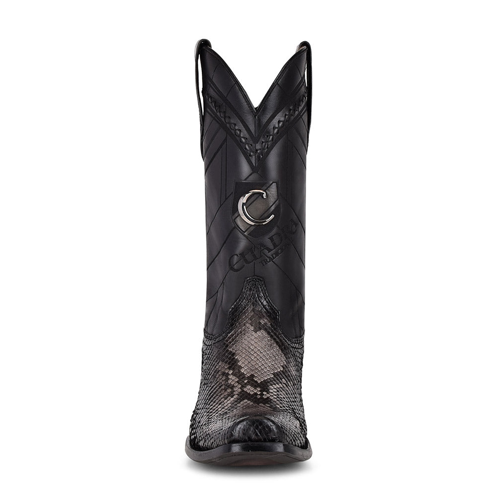 Cuadra Black Python Laser Embroidery Square Toe CU553