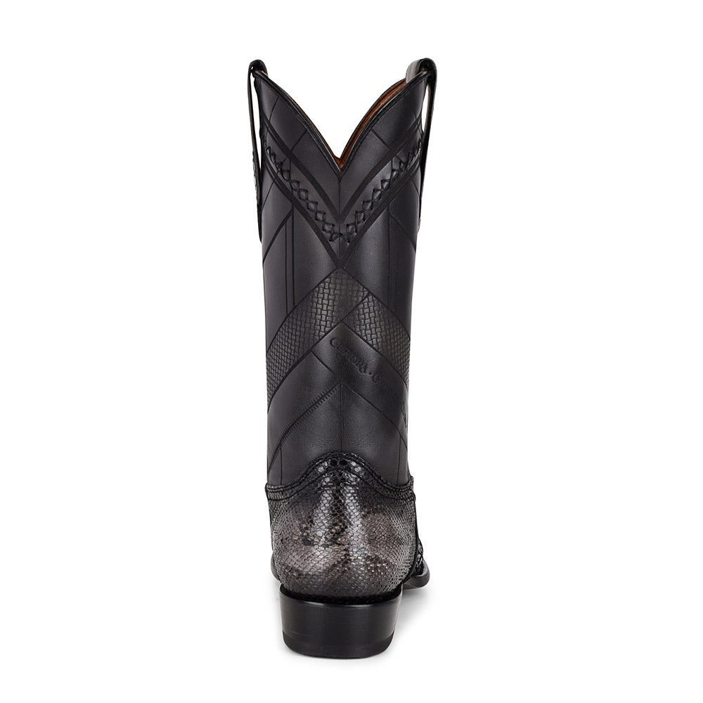 Cuadra Black Python Laser Embroidery Square Toe CU553