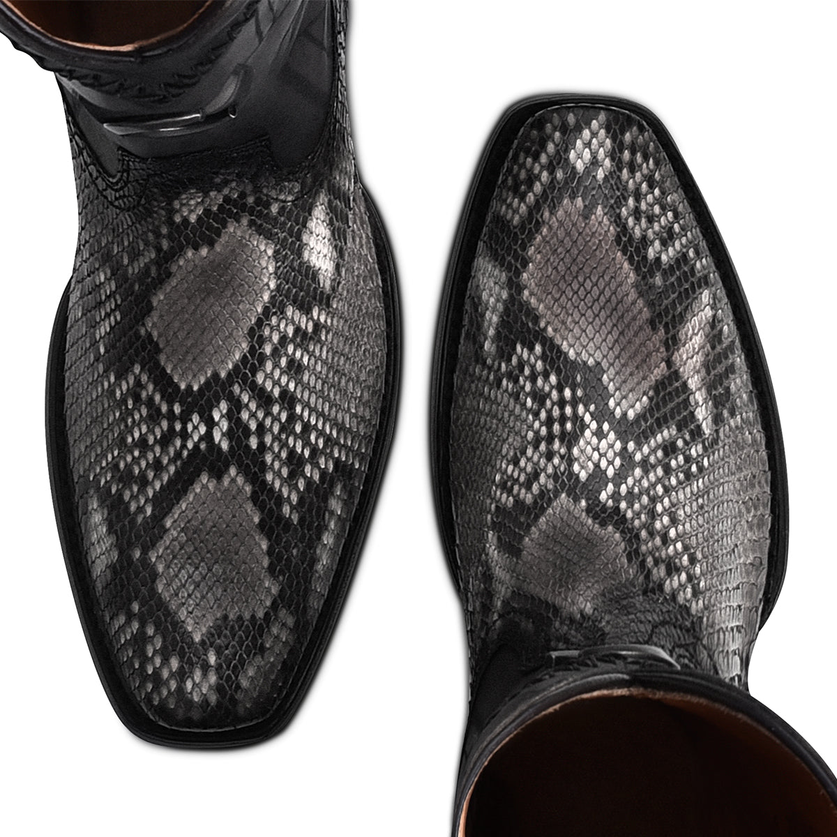 Cuadra Black Python Laser Embroidery Square Toe CU553