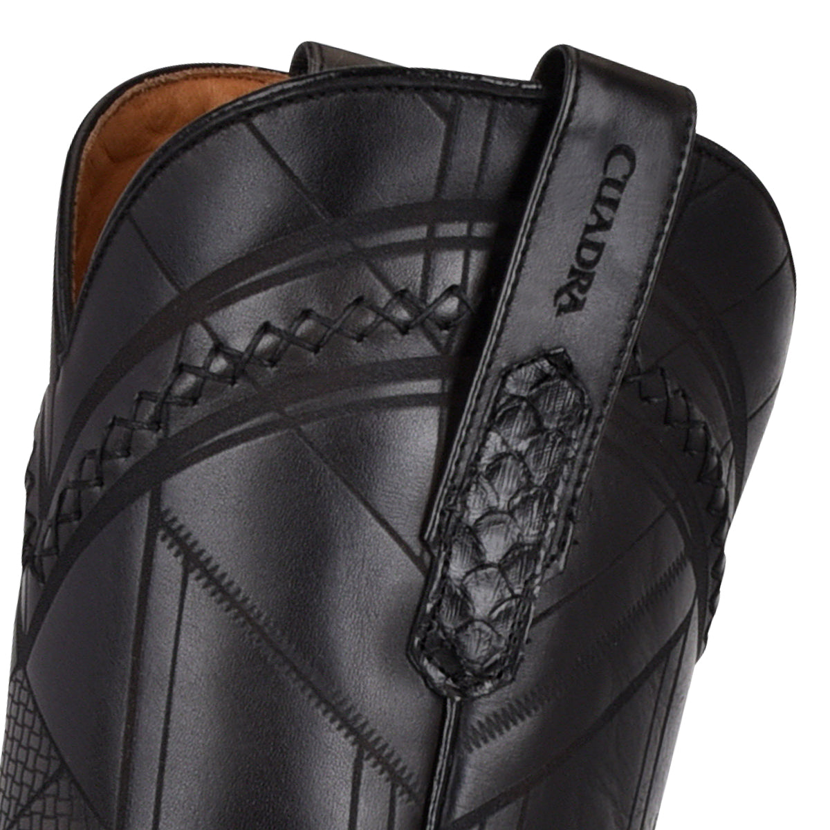 Cuadra Black Python Laser Embroidery Square Toe CU553