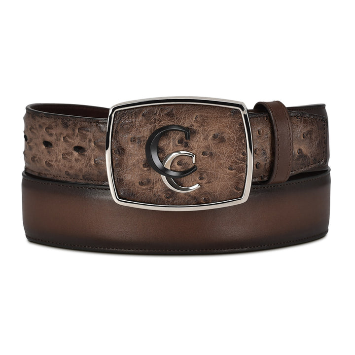 Brown Ostrich Exotic Strip Belt