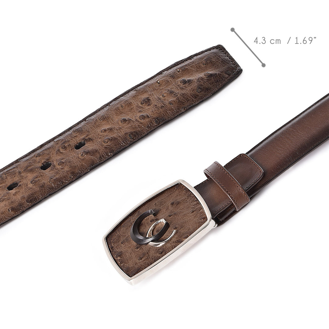 Brown Ostrich Exotic Strip Belt