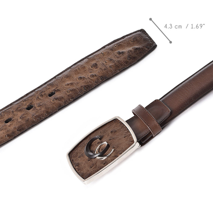 Brown Ostrich Exotic Strip Belt
