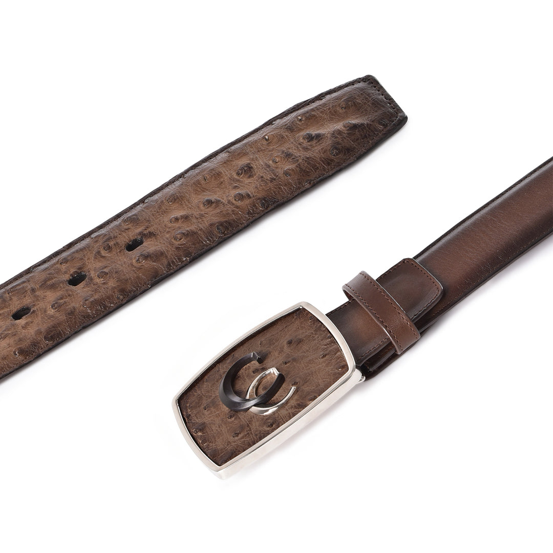 Brown Ostrich Exotic Strip Belt